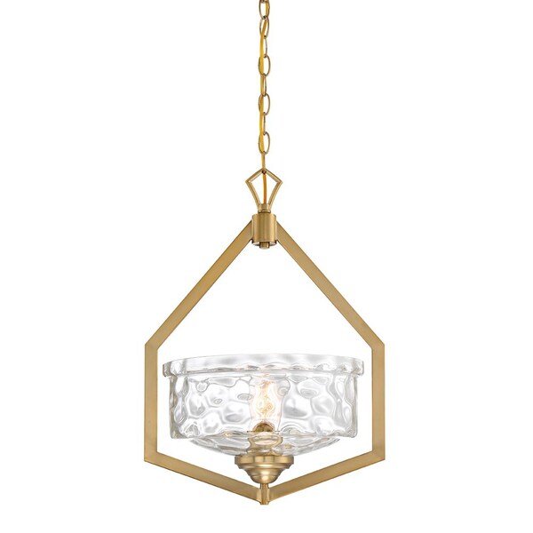 Designers Fountain Drake 60 Watt 1 Light Brushed Gold Pendant with Clear Hammered Glass Shade 96350-BG - main
